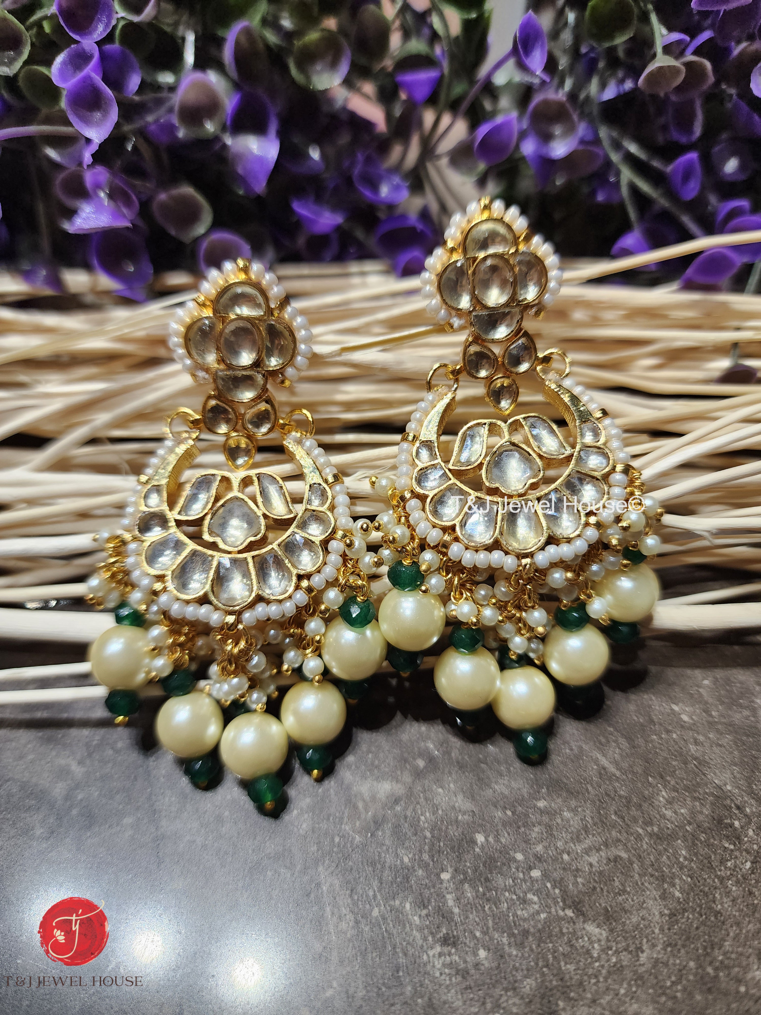 Kundan Earrings with Pearl Droppings